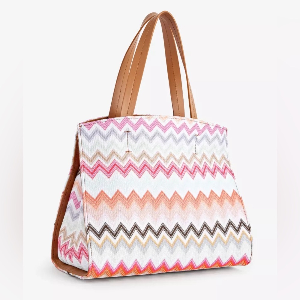 NWT MISSONI Chevron-pattern small cotton-blend tote bag purse - Picture 4 of 14
